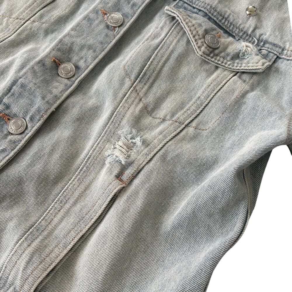 Upcycled Denim Jacket M Angel Cherub Grommet Stud Celestial Punk Boho Retro Blue - Picture 10 of 13